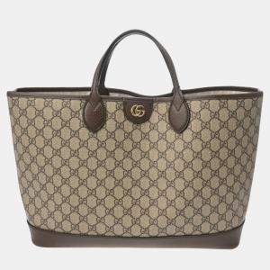 Gucci Greige/Brown PVC Leather GG Supreme Ophidia Tote bag