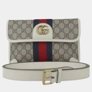 Gucci Supreme Canvas Leather Beige White Ophidia Belt Bag