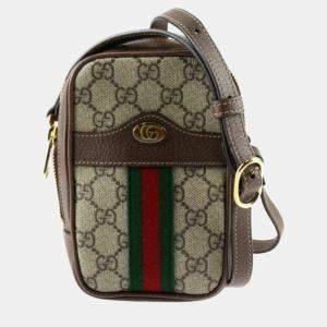 Gucci Beige Brown GG Supreme Canvas Leather Ophidia Sherry Line Pochette Shoulder Bag