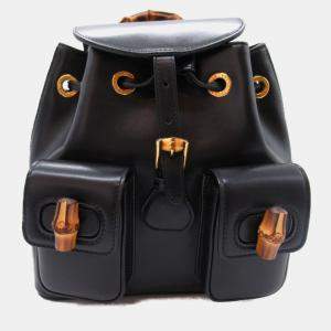 Gucci Leather Black Bamboo Backpack