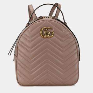 Gucci Pink Beige Leather GG Marmont Backpack