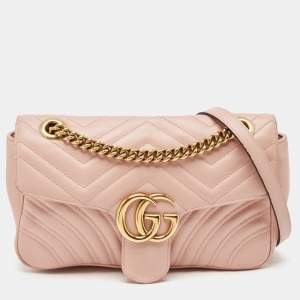 Gucci Pink Matelassé Leather Small GG Marmont Shoulder Bag