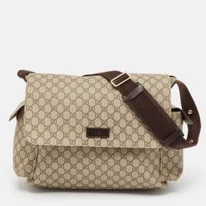 Pre Owned Gucci Beige GG Supreme Canvas Medium Baby Changing Bag