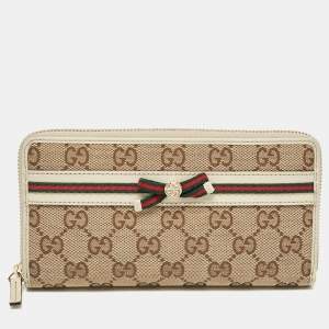 Gucci Off White/Beige GG Canvas Mayfair Zip Around Wallet