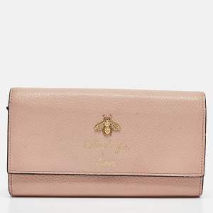 Gucci Pink Leather Blind for Love Flap Continental Wallet