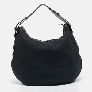 Gucci Black GG Canvas and Leather GG Marmont Medium Pelham Hobo
