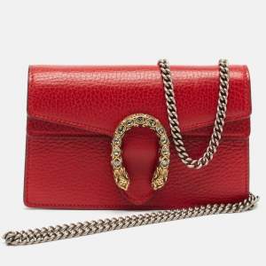 Pre Owned Gucci Red Leather Super Mini Dionysus Chain Bag