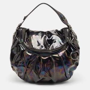 Gucci Iridescent Black Patent Leather Icon Bit Hobo