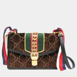 Gucci Brown Sherry Line Sylvie Leather Suede Shoulder Bag