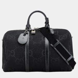 Gucci Black Canvas Leather Jumbo Gg Small Duffle Boston Bag