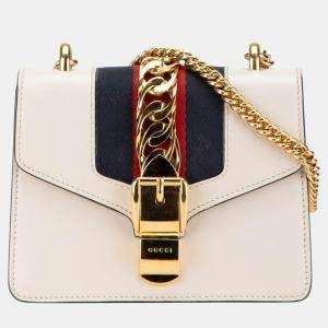 Gucci White Leather Sylvie Chain Shoulder Bag