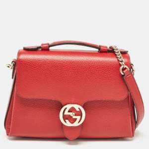 Gucci Red Leather Interlocking G Top Handle Bag