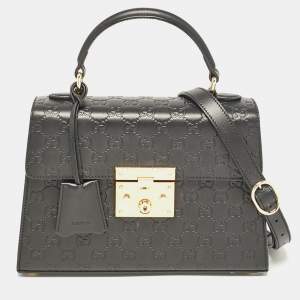 Gucci Black Guccissima Leather Small Padlock Top Handle Bag