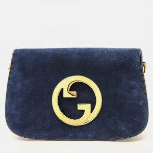 Gucci Navy Blue Suede Gucci Suede Blondie Shoulder Bag