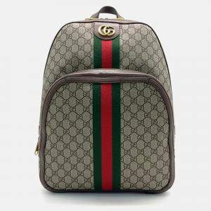 Pre Owned Gucci Beige Brown PVC Gucci Ophidia GG Supreme Medium Backpack