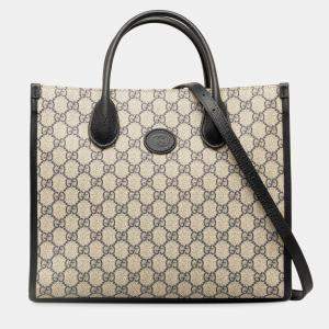 Gucci Beige/Black GG Supreme Canvas & Leather Small Interlocking G Tote