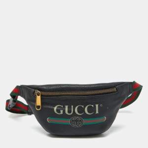 Gucci Black Leather Vintage Logo Web Belt Bag