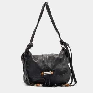 Pre Owned Gucci Black Leather Large Jungle Shoulder Bag