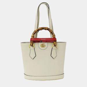 Gucci White Leather Bamboo Tote Bag