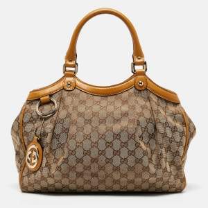 مملوكة مسبقًا حقيبة يد توتس غوتشي سوكي  جلد وكانفاس GG بيج / أحمر متوسطة