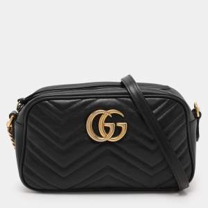 Gucci Black Matelassé Leather Small GG Marmont Shoulder Bag