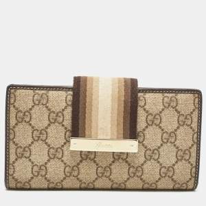 Gucci Brown/Beige GG Canvas and Leather Web Flap Continental Wallet