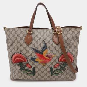 Pre Owned Gucci Beige/Brown GG Supreme Canvas and Leather Soft Tote