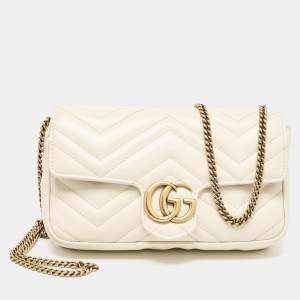 Gucci Off White Matelassé Leather GG Marmont Super Mini Shoulder Bag