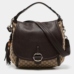 Gucci Beige/Ebony GG Canvas and Leather Techno Horsebit Flap Bag