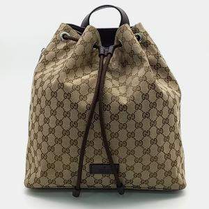 Pre Owned Gucci Beige Brown Coated Canvas backpack bag