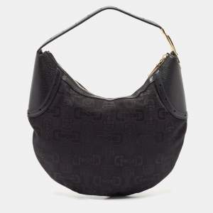 Gucci Black Horsebit Canvas and Leather Glam Hobo