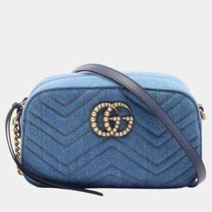 Gucci Denim Leather Blue Navy Gg Marmont Shoulder Bag