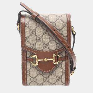 Gucci Beige Brown Supreme Coated Canvas Leather Gg Horsebit 1955 Bag