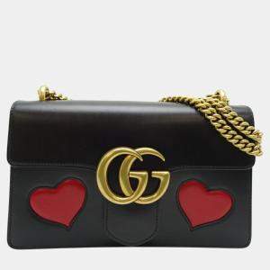 Gucci Leather Black Gg Marmont Chain Shoulder Bag