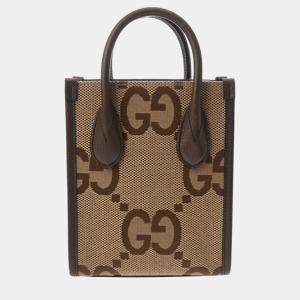 Gucci Beige Brown Canvas Leather Jumbo Gg Tote Bag