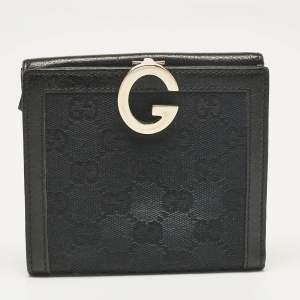 Gucci Black GG Canvas and Leather Charlotte French Wallet