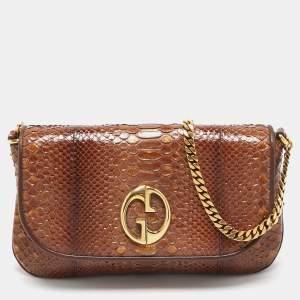 Pre Owned Gucci Brown Python 1973 Shoulder Bag