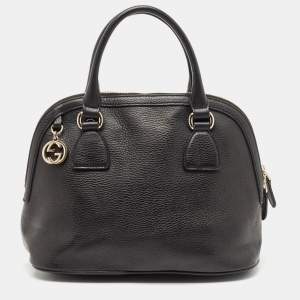 Gucci Black Leather Interlocking GG Charm Satchel