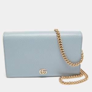 Gucci Blue/Burgundy Leather GG Marmont Wallet on Chain