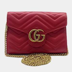 Gucci Red Leather Marmont Matelasse Crossbody Bag