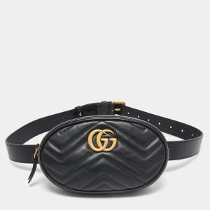 Gucci Black Matelassé Leather GG Marmont Belt Bag