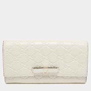 Gucci Off White Guccissima Leather Bow Continental Wallet