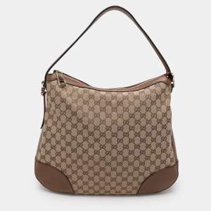 Pre Owned Gucci Beige Canvas and Leather Bree Hobo