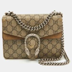 Gucci Beige GG Supreme Canvas and Suede Mini Dionysus Shoulder Bag