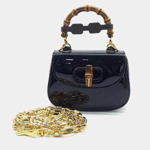 Gucci Black Leather  Patent 1947 Mini Top Handle Bag
