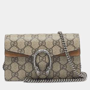 Pre Owned Gucci Beige GG Supreme Canvas and Suede Super Mini Dionysus Shoulder Bag