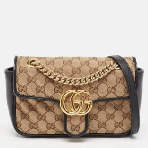 Pre Owned Gucci Black/Beige Matelassé GG Canvas Mini GG Marmont Shoulder Bag