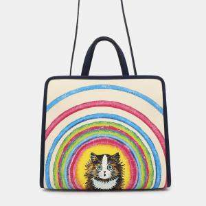 Gucci Ivory/Navy Pvc Coated Canvas Leather Children'S Cat Tote  Bag