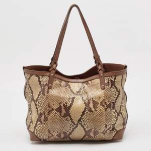 Pre Owned Gucci Brown Python and Leather Craft Tote