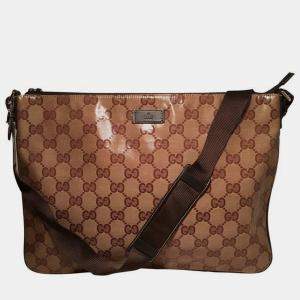 Gucci Xl Coated Monogram Canvas Slim Messenger Shoulder Bag